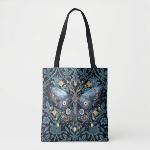 Bolsa Tote Mystical Watercolor Blue e Dourada Night Moth