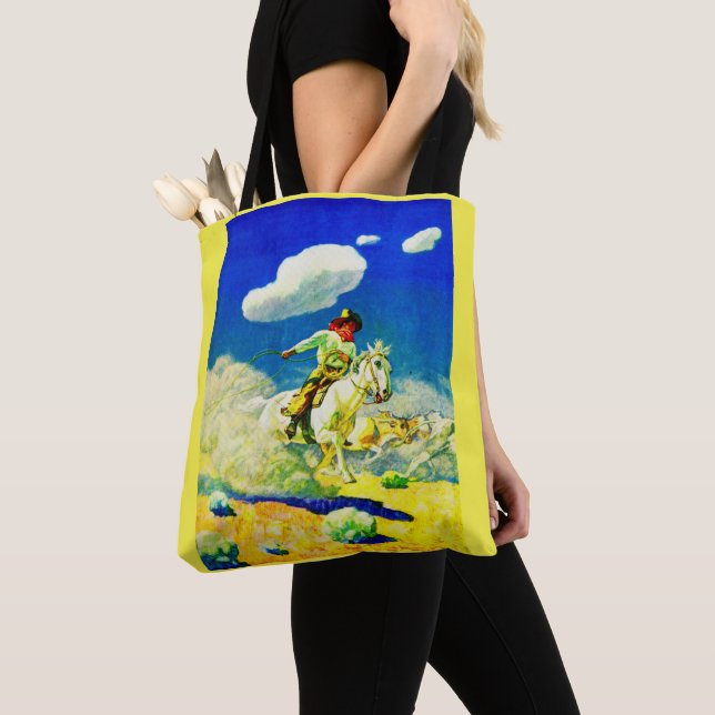 Bolsa Tote N. C. Wyeth cowboy impressão (Close Up)