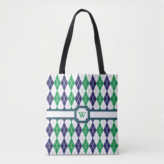 Bolsa Tote Na barra verde Argyle All-Over-Impressão (Frente)