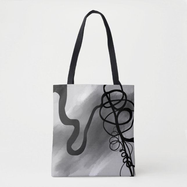 Bolsa Tote Na grade: Cinza Abstrato, Preto e Branco (Frente)