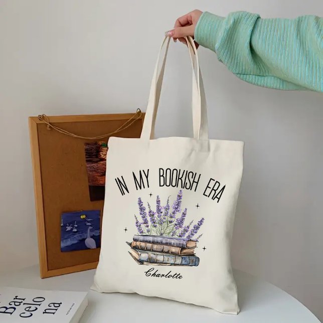 Bolsa Tote Na minha Lavanda de Bookings Era Floral Custom Tot (lavender book tote bag, floral book bag, custom name tote bag, personalized tote bag, book tote bag)