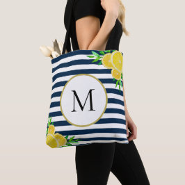 Bolsa Tote Na moda Azul-branco Strips Verão Monograma de limã