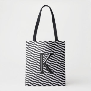 Bolsa Tote Na moda Black White Chevron Stripe Monograma Perso