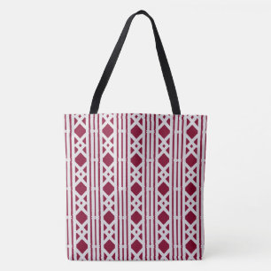 Bolsa Tote Na moda Burgundy Diamond Patterno em Cinzas pratea