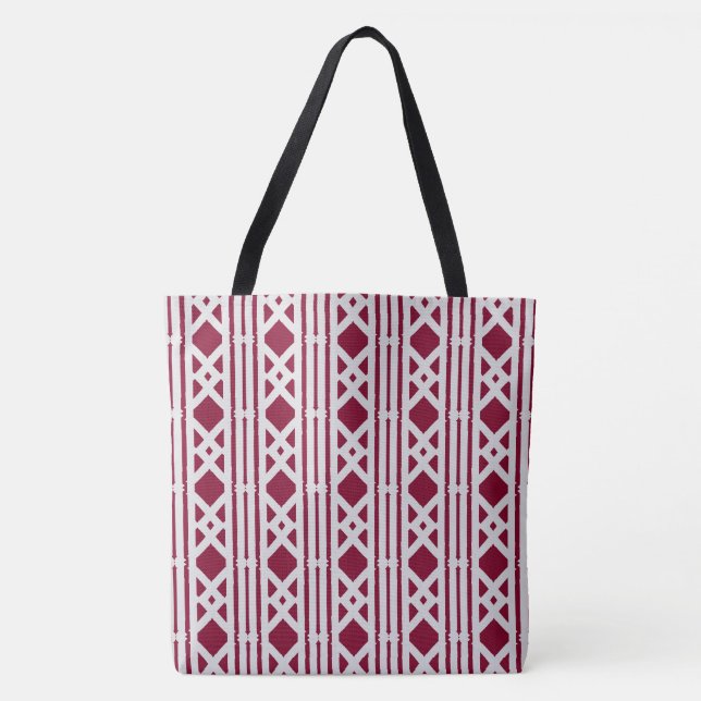 Bolsa Tote Na moda Burgundy Diamond Patterno em Cinzas pratea (Frente)