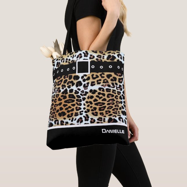 Bolsa Tote Na moda Castanho-branco-branco-leopardo-negro (Close Up)