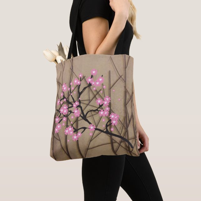 Bolsa Tote Na moda Cherry Blossoms com Sticks (Close Up)