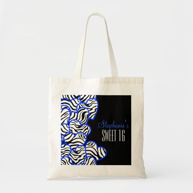 Bolsa Tote Na moda Cobalt Sweet 16 Zebra Heart Design (Frente)