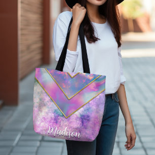 Bolsa Tote Na moda cor-de-rosa-menina holográfica