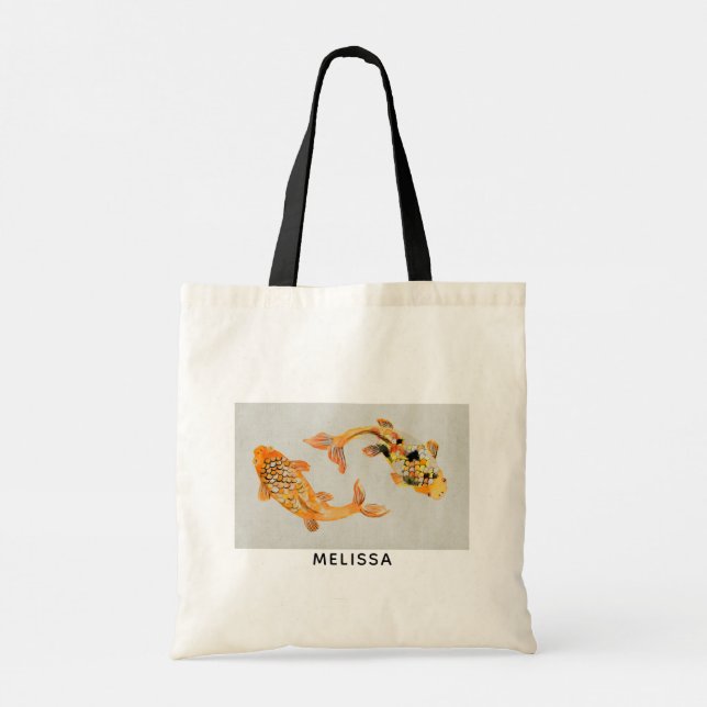 Bolsa Tote Na moda Dourado Peixe Koi (Verso)
