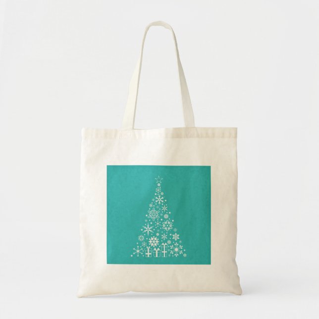 Bolsa Tote Na moda elegante, branca e teal, árvore de Natal (Frente)