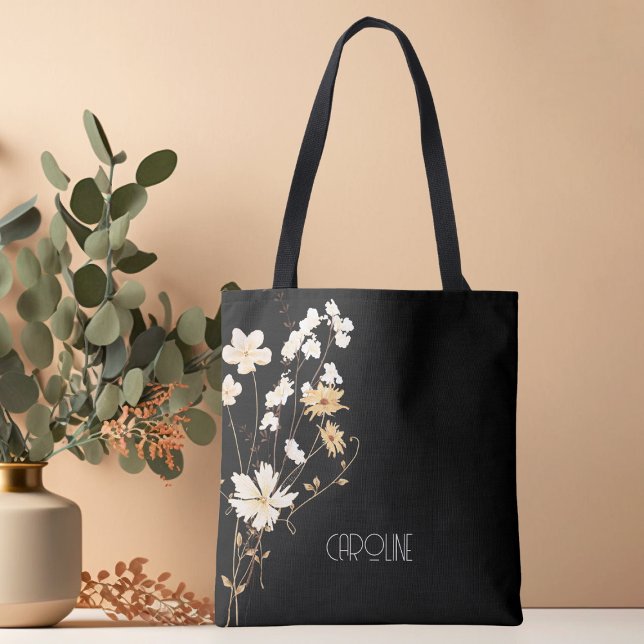 Bolsa Tote Na moda Elegante - Torneira Floral Negra (Criador carregado)