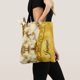Bolsa Tote Na moda faux Dourada glitter marble art Personaliz