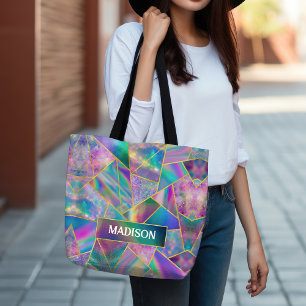 Bolsa Tote Na moda holographic chic faux gold