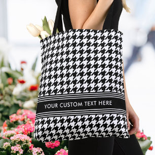 Bolsa Tote Na moda Houndstooth Personalizado Branco Preto