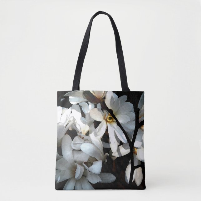 Bolsa Tote Na moda magnolia flor design preto (Frente)