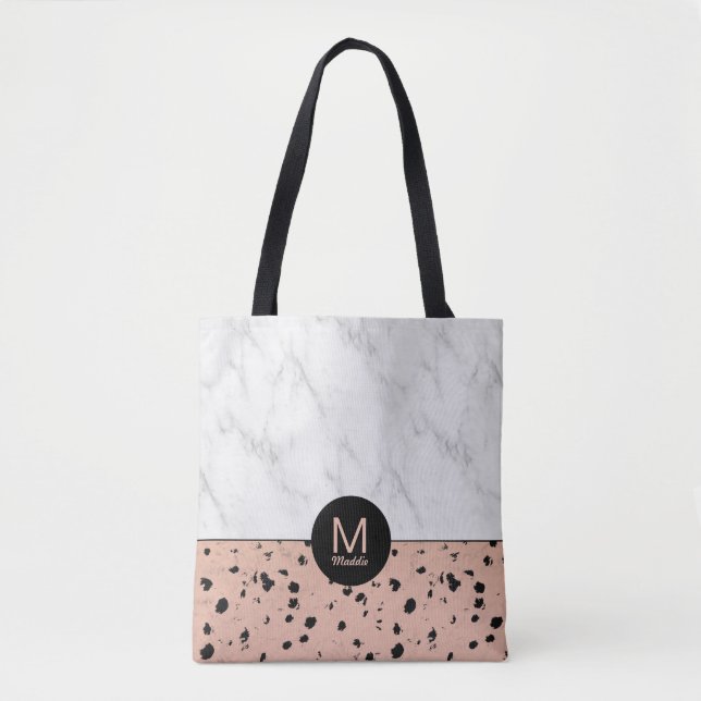 Bolsa Tote Na moda Marble e Rosa Dourado Padrão com Monograma (Frente)