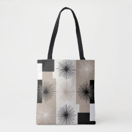 Bolsa Tote Na moda Modern Geométrico Beige Black Starburst