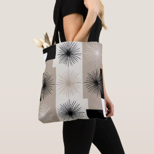 Bolsa Tote Na moda Modern Geométrico Beige Black Starburst