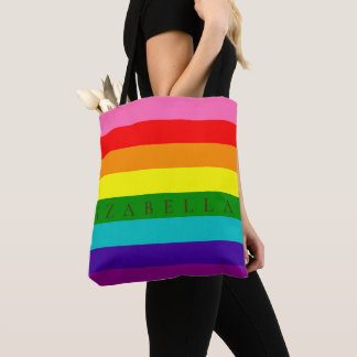 Bolsa Tote Na moda Modern Strips no Rainbow LGBT Tones Name