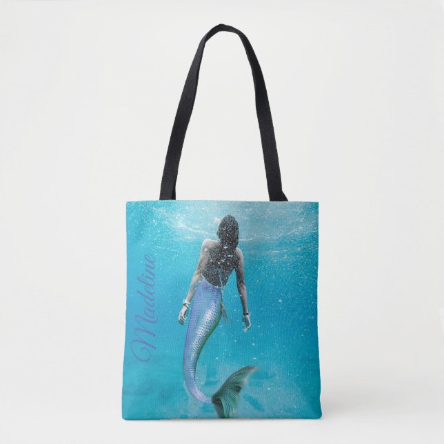 Bolsa Tote Na moda Moderno do Oceano Azul Mermaid (Frente)