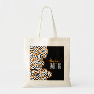 Bolsa Tote Na moda Orange Sweet 16 Zebra Heart Design