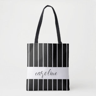 Bolsa Tote Na moda preto e branco com risca