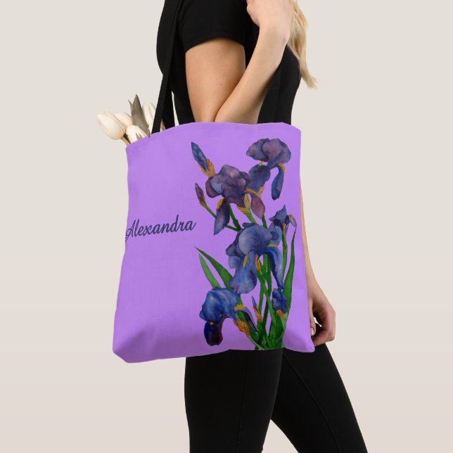 Bolsa Tote Na moda Purple Iris Watercolor Floral (Close Up)