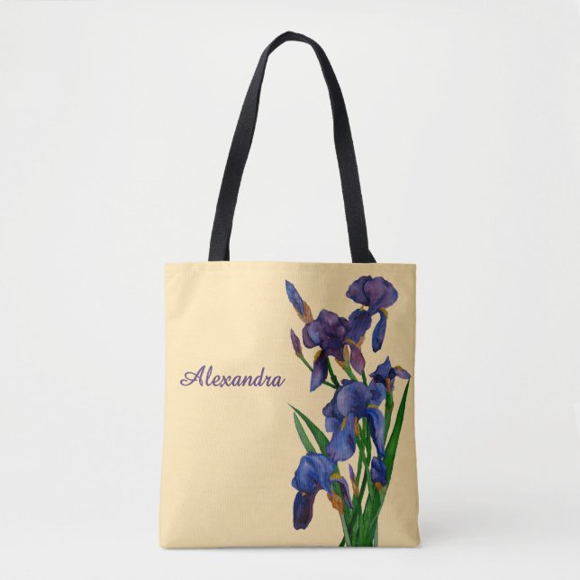 Bolsa Tote Na moda Purple Iris Watercolor Floral (Frente)