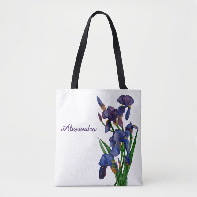 Bolsa Tote Na moda Purple Iris Watercolor Floral (Frente)