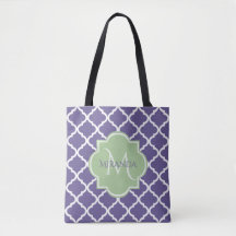 Na moda Purple Quatrefoil e Nome Monograma Verde