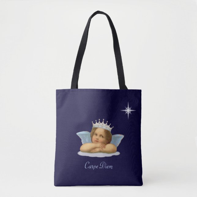 Bolsa Tote Na moda Real Raphael Cherub no Marinho Azul (Frente)