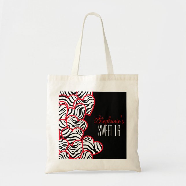 Bolsa Tote Na moda Red Sweet 16 Zebra Heart Design (Frente)