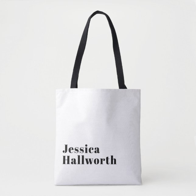 Bolsa Tote Na moda Retro Modern Lettering | Preto editável (Frente)