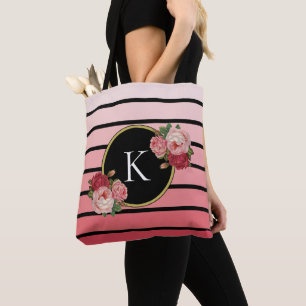 Bolsa Tote Na moda - - Rosas de pincel em tiras, Monograma Pr