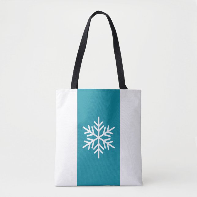 Bolsa Tote Na moda Snowflake Teal Blue Stripes Verticais (Frente)