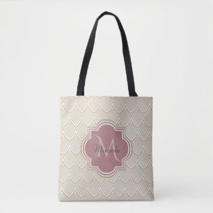 Bolsa Tote Na moda Tan Scallops Nome do Monograma Mauve