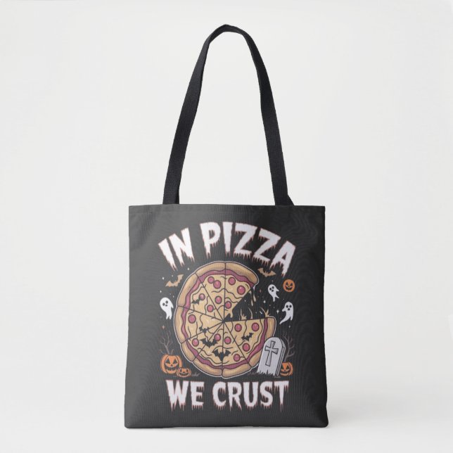Bolsa Tote Na Pizza, Fumamos Fantasmas de Fatia de Halloween (Frente)