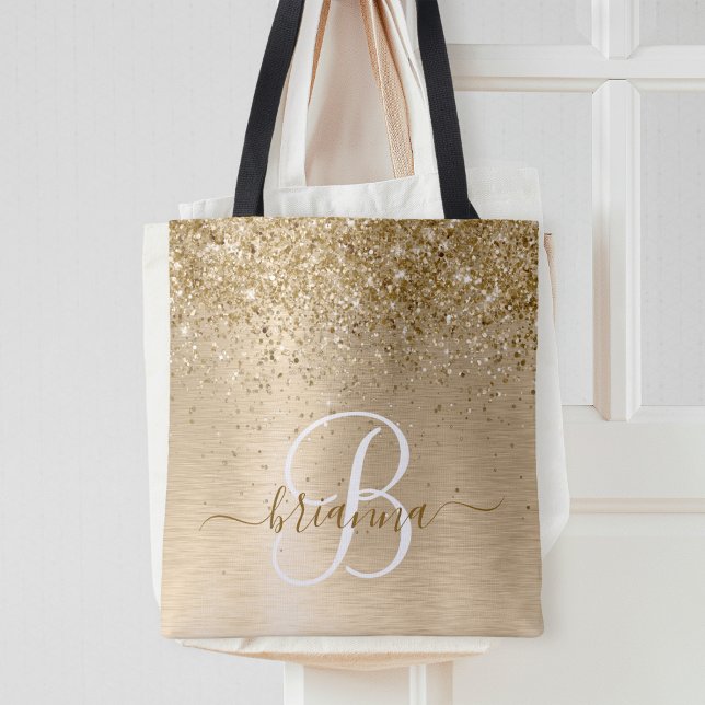 Bolsa Tote Nam Monograma de Impressão de Glitter Metálico Bru (Criador carregado)