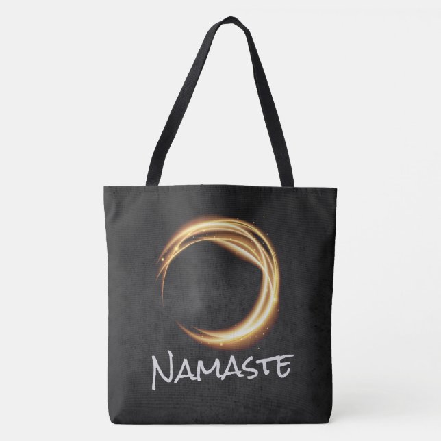 Bolsa Tote Namaste Yoga Meditation Instrutor Black Dourado ZE (Frente)