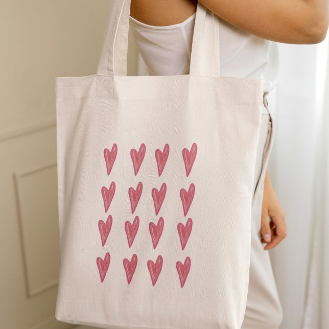 Bolsa Tote Namorados Cor-de-Rosa Vermelho Padrão Coração (Cute Heart Pattern Red Pink Valentine Tote Bag
)