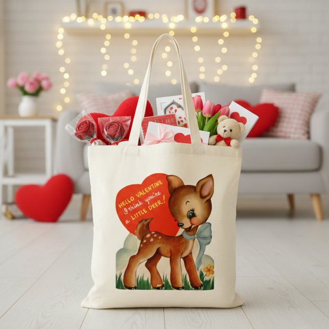 Bolsa Tote Namorados de veados retrorreflectores (Retro Vintage Little Deer Valentine Tote Bag)