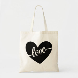Bolsa Tote Namorados do Coração Negro com Tipografia de Scrip