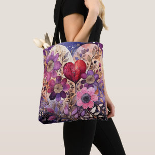 Bolsa Tote Namorados Floral Heart Art