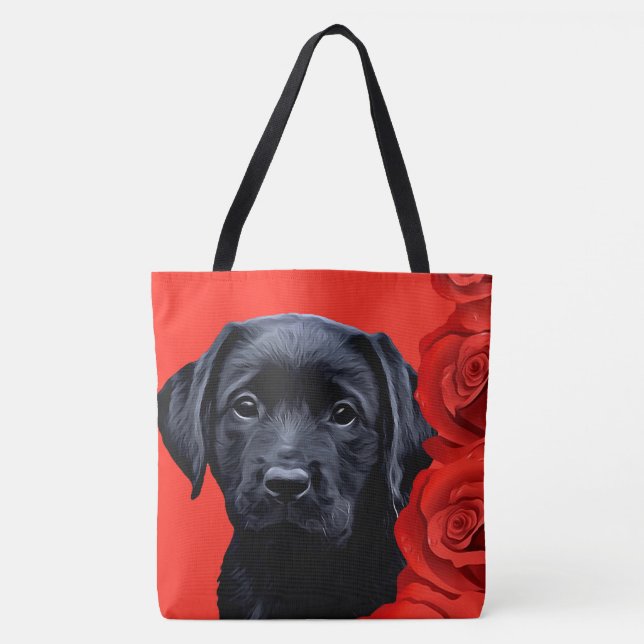 Bolsa Tote Namorados - Rosas - Labrador - Preto (Frente)