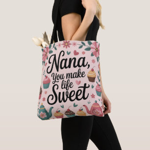 Bolsa Tote Nana Você Torna a Vida Doce Gráficos de Sobremesa
