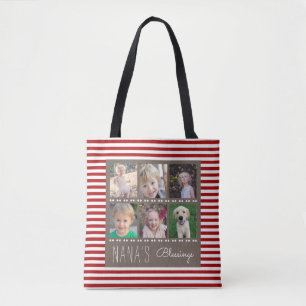 Bolsa Tote Nana's Blessings Photo Collage Red & White Stripes