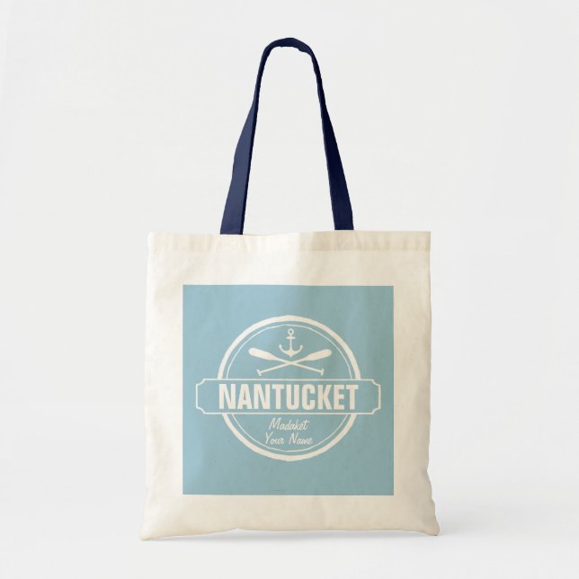 Bolsa Tote Nantucket, nome personalizado MÃE, âncora náutica (Frente)