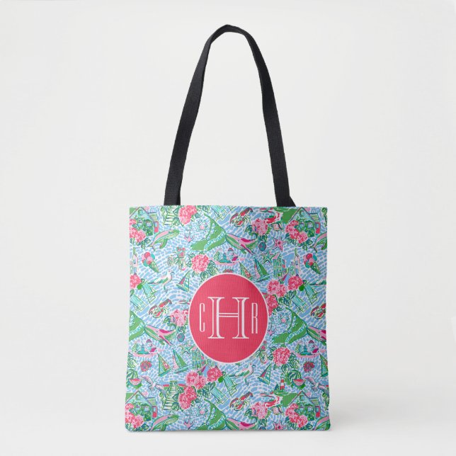 Bolsa Tote Nantucket Preppy Palm Beach Impressão Monogramed (Frente)
