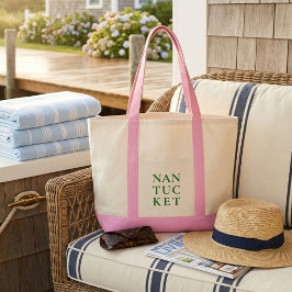 Bolsa Tote Nantucket Rosa e Verde Preppy Costeiro